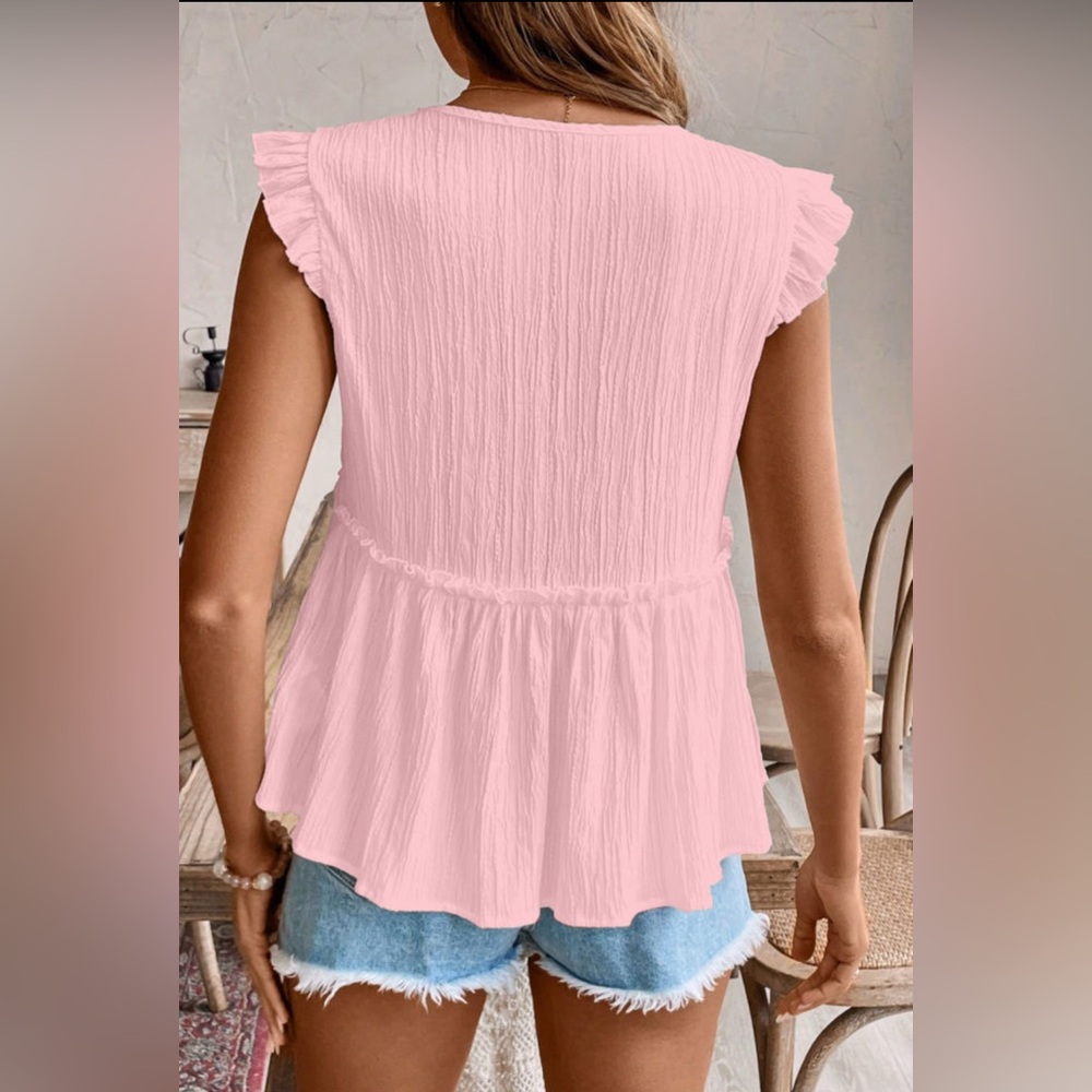 Briar - Pink Ruffled V-Neck Top - Picture 2 of 5